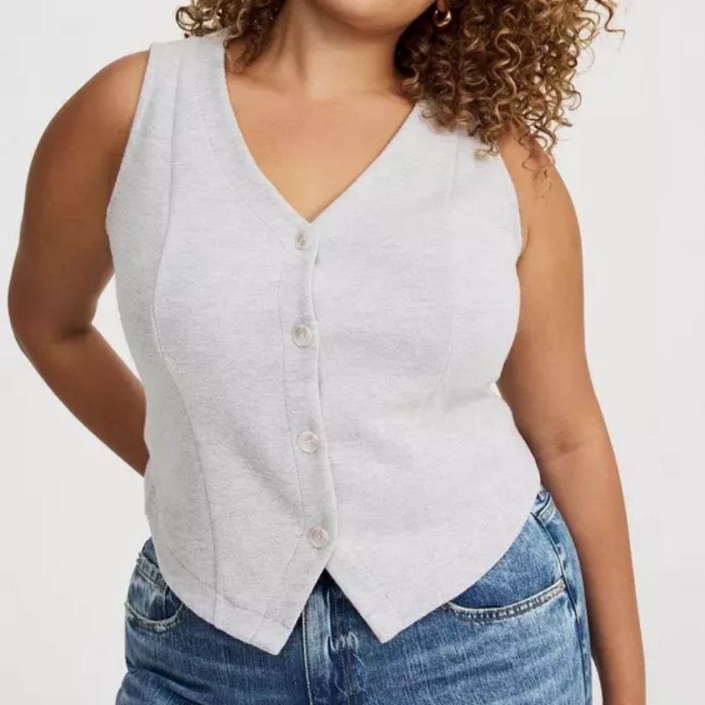 Torrid Gray Grey Button-Up Layering Sleeveless Soft Knit Vest 3X 22/24 NWT